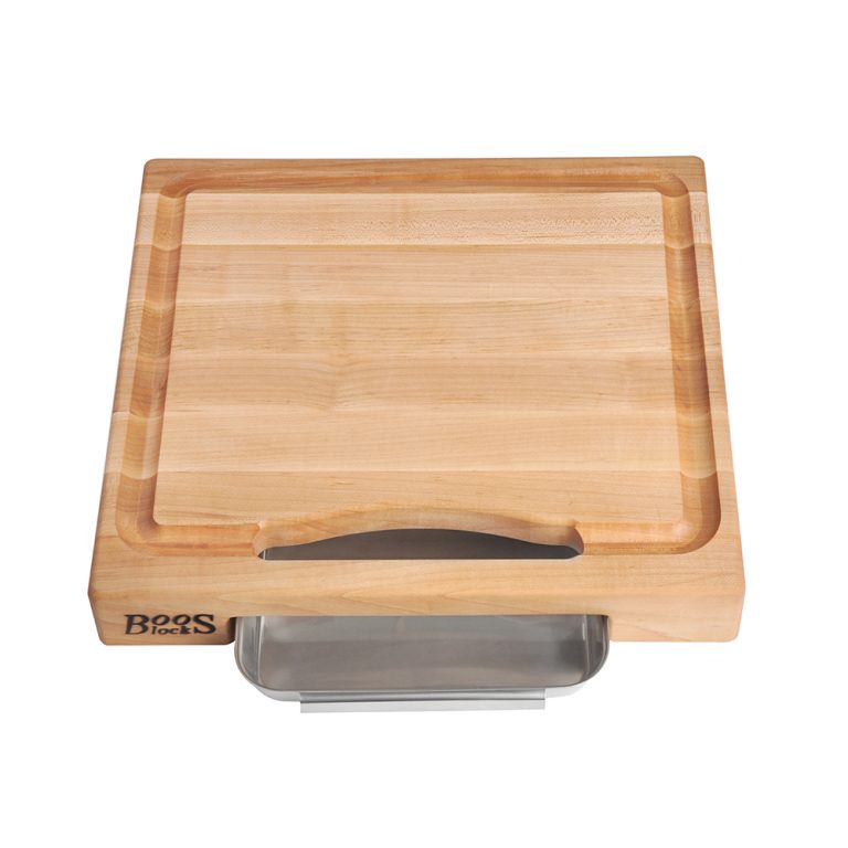 Maple Newton Prep Master Cutting Board With Juice Groove And Stainless Pan Prep Master Series 