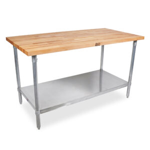 1-1/2 Thick - Wood Top Work Tables with Galvanized Base & Adjustable Undershelf