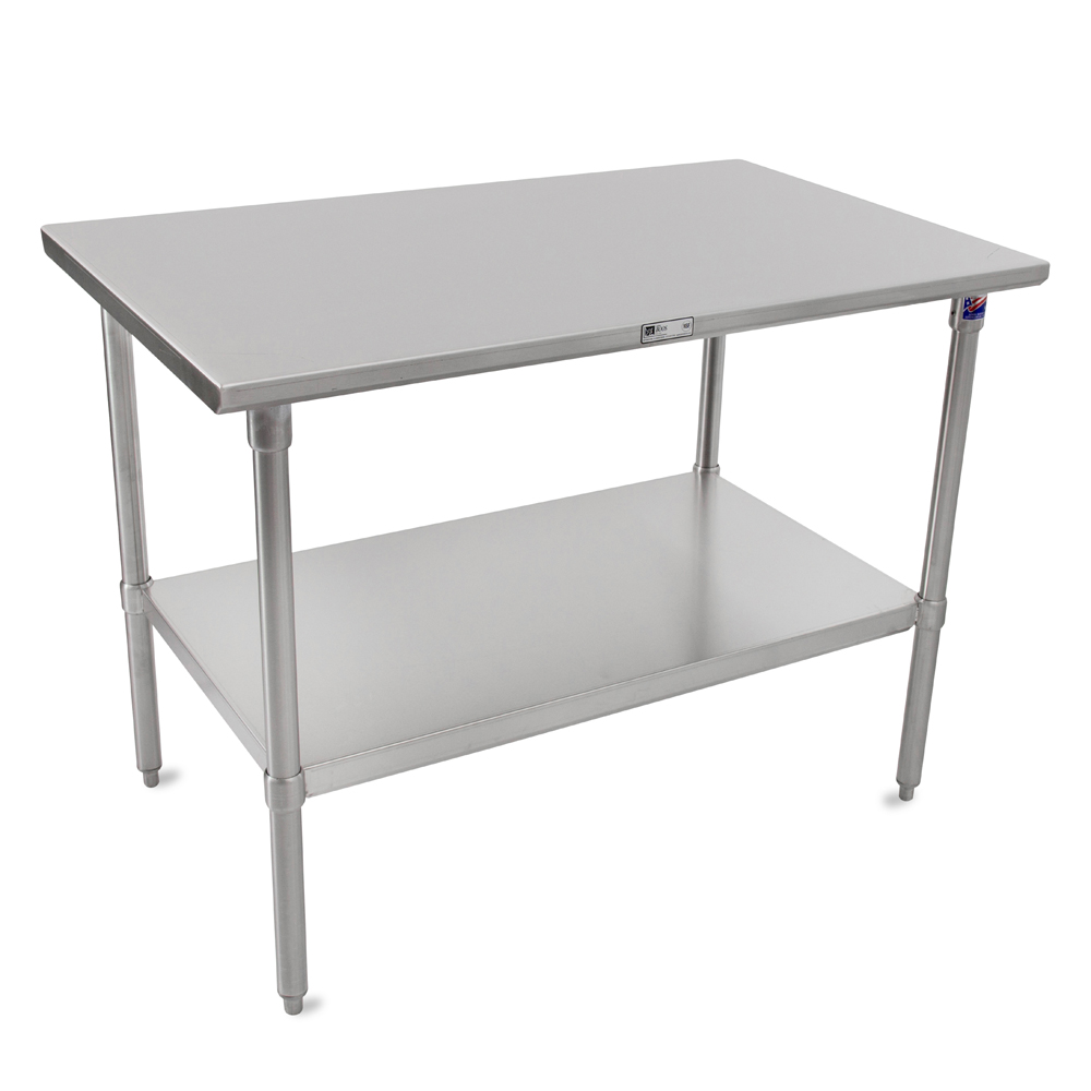 16GA Stainless Steel Flat Top Work Table, 24 Wide, Stainless Steel Legs &  Undershelf, (ST6-SSK)