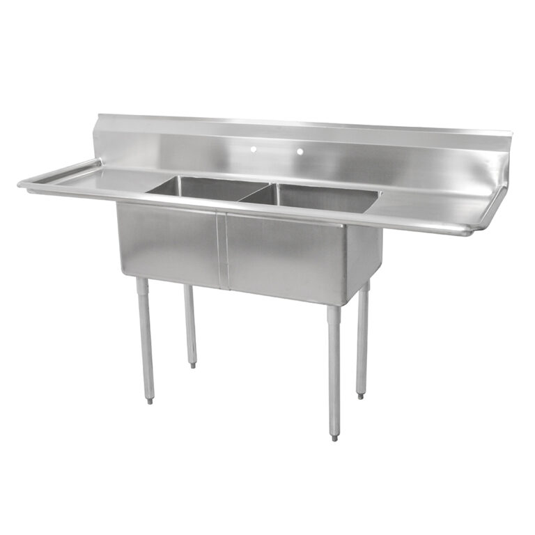 18GA Compartment Sinks, 2-Bowl, 2 Drainboard, 12″ Deep Bowl (E-SERIES ...