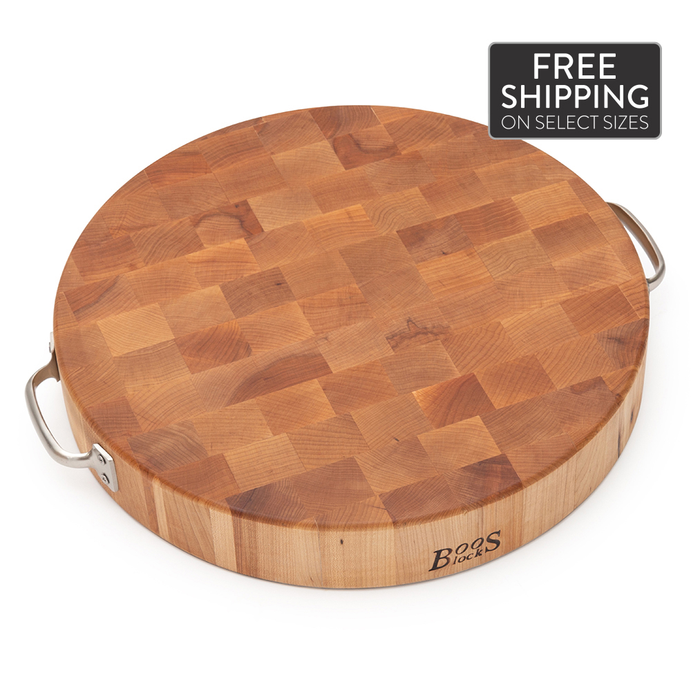 Maple Round Chopping Block with Metal Handles 3″ Thick (Handle